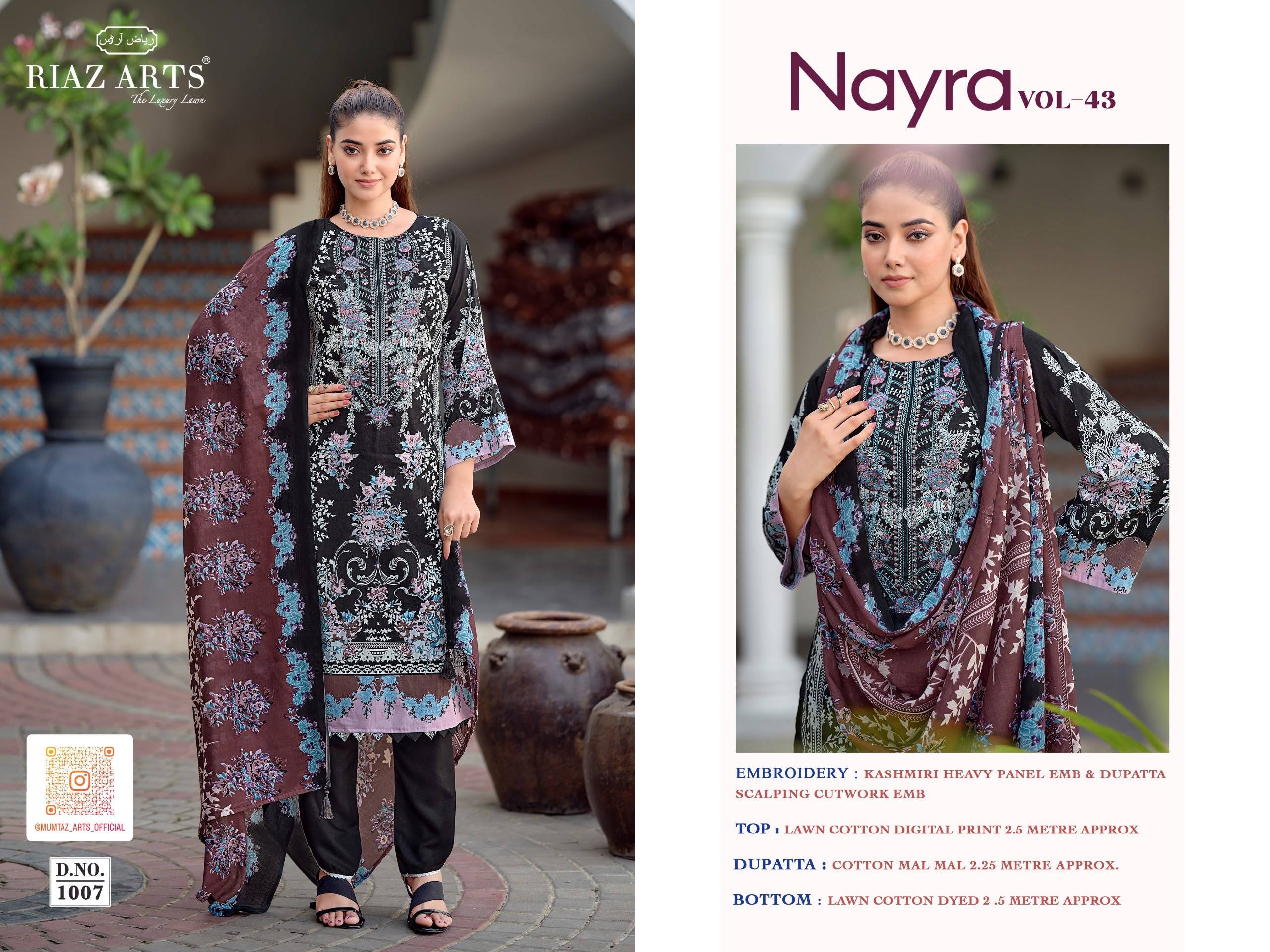NAYRA VOL-43 BY RIAZ ARTS 1001 To 1008 Series Beautiful Pakistani Suits Colorful Stylish Fancy Ethnic Wear Cotton Dresses At Wholesale